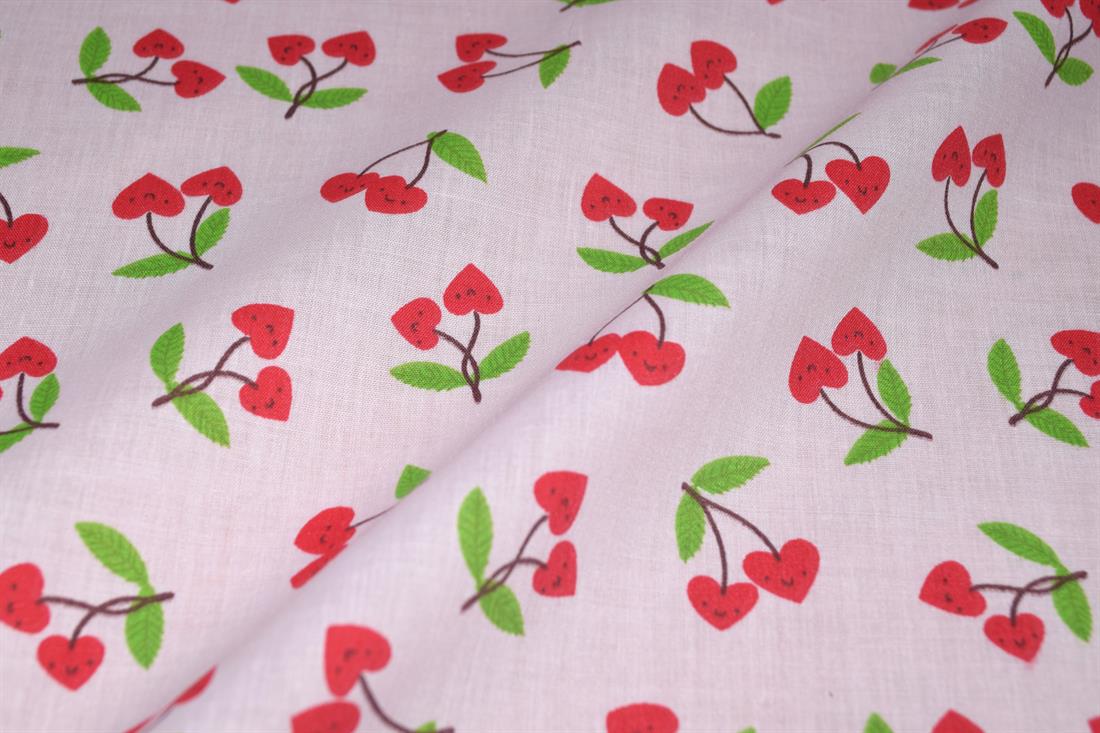 Cherry Love Printed Polycotton Fabric