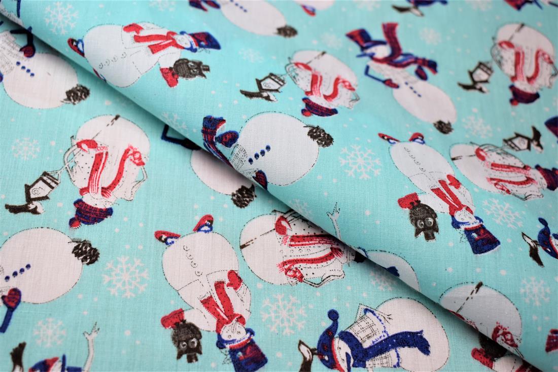 Aqua Printed Polycotton Fabric