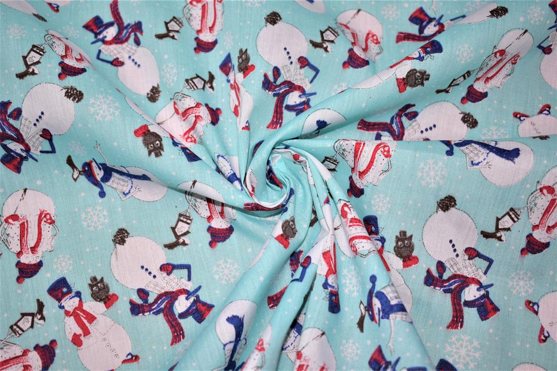 Aqua Printed Polycotton Fabric