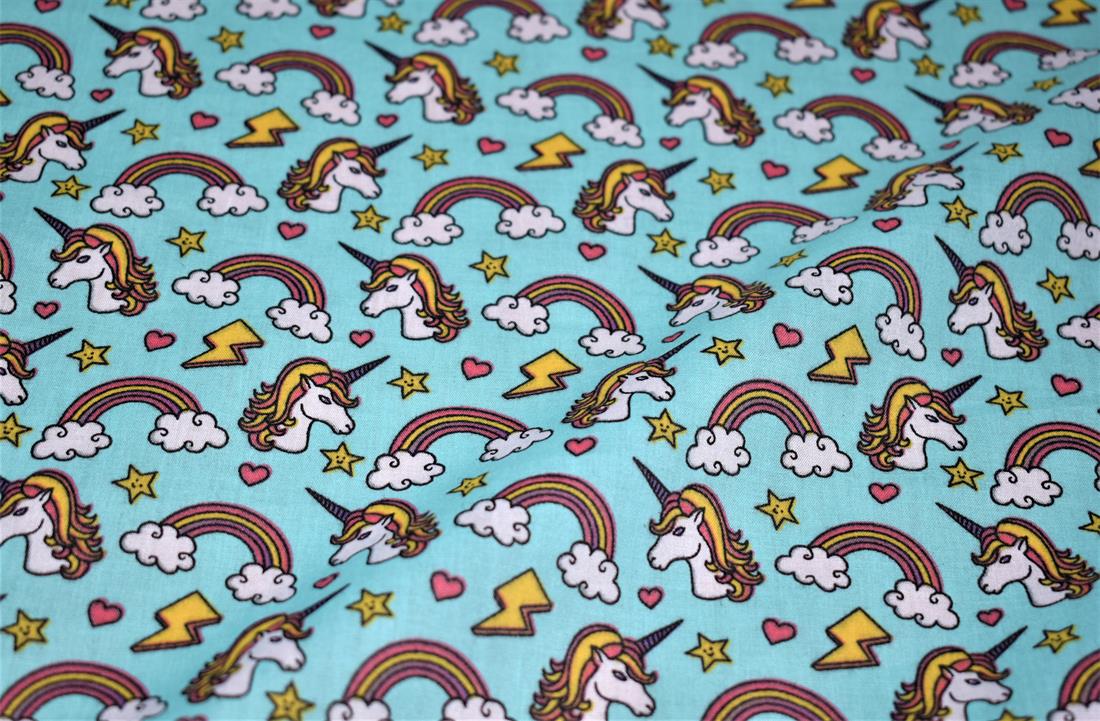 Rainbow Unicorn Printed Polycotton Fabric