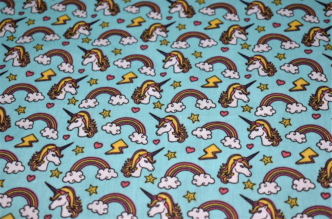 Rainbow Unicorn Printed Polycotton Fabric