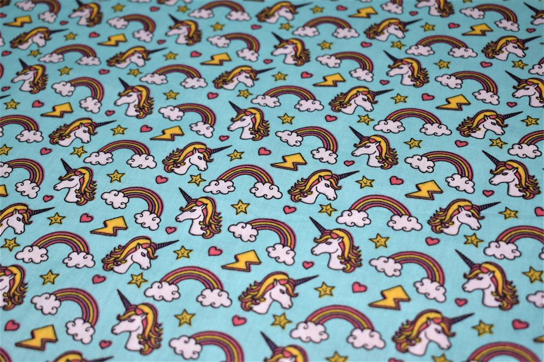 Rainbow Unicorn Printed Polycotton Fabric