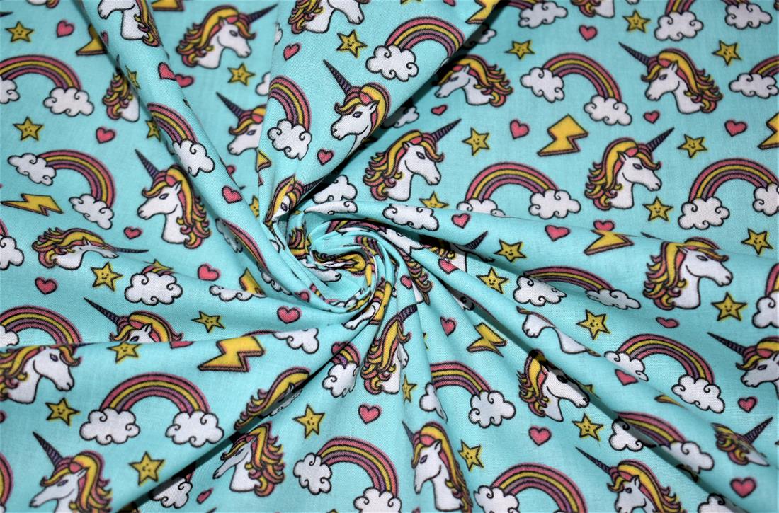Rainbow Unicorn Printed Polycotton Fabric