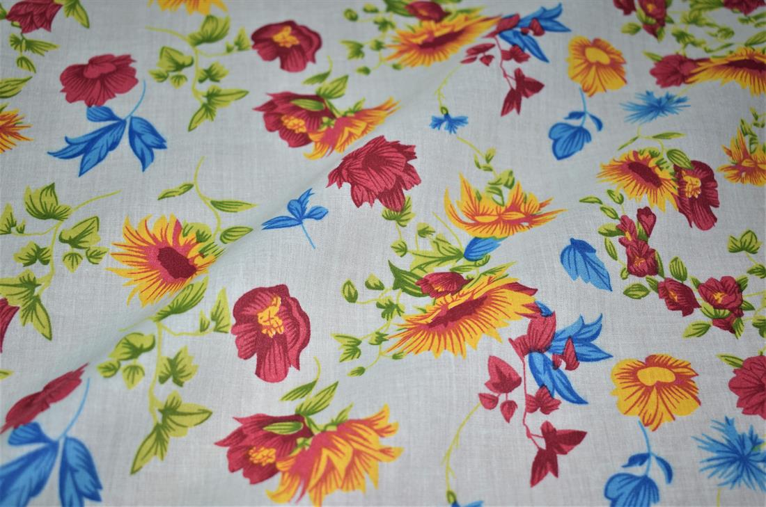 Country Flower Printed Polycotton Fabric