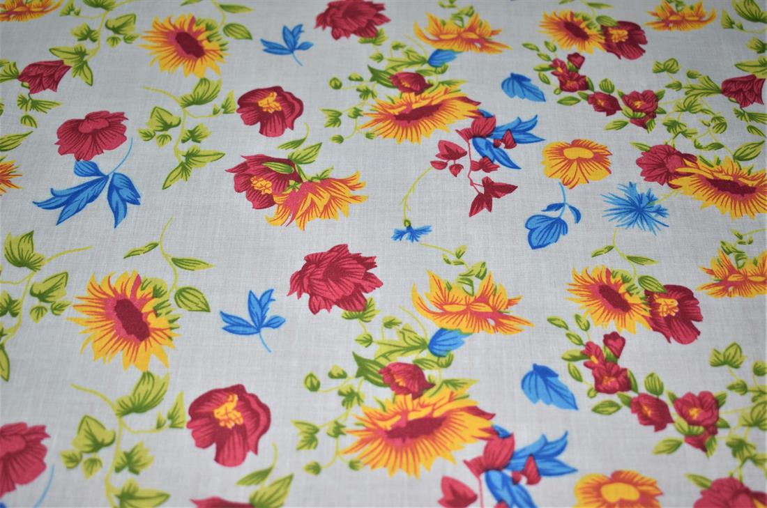 Country Flower Printed Polycotton Fabric