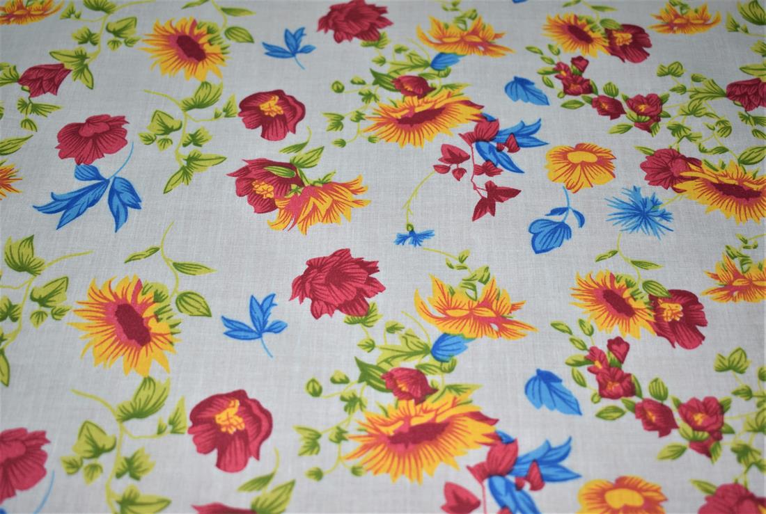 Country Flower Printed Polycotton Fabric