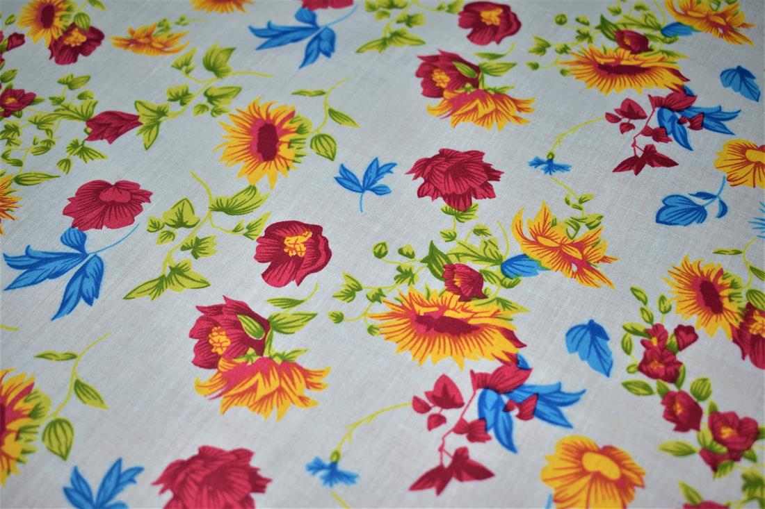 Country Flower Printed Polycotton Fabric