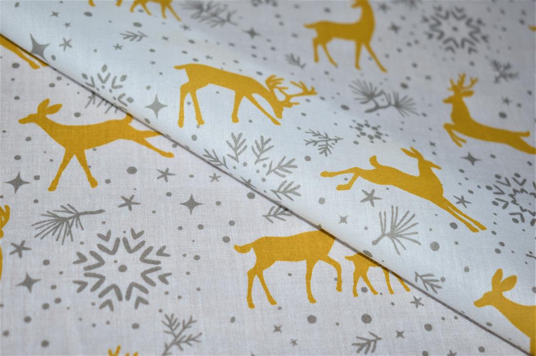 Prancing Reindeers Printed Christmas Polycotton Fabric