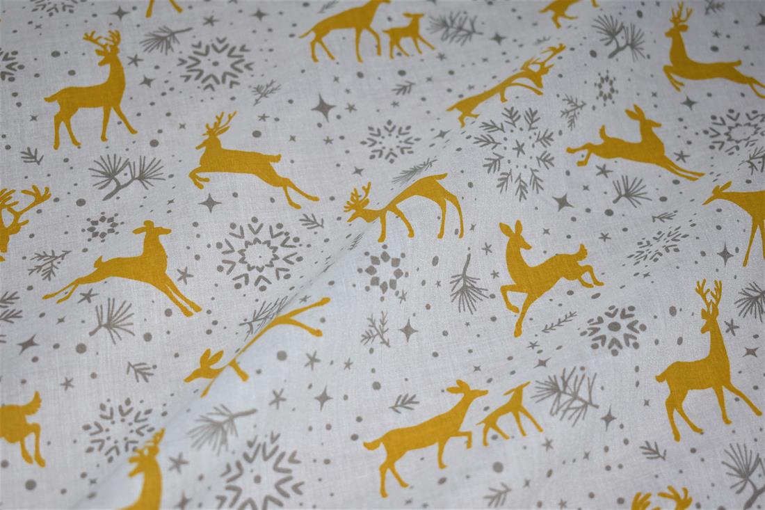 Prancing Reindeers Printed Christmas Polycotton Fabric
