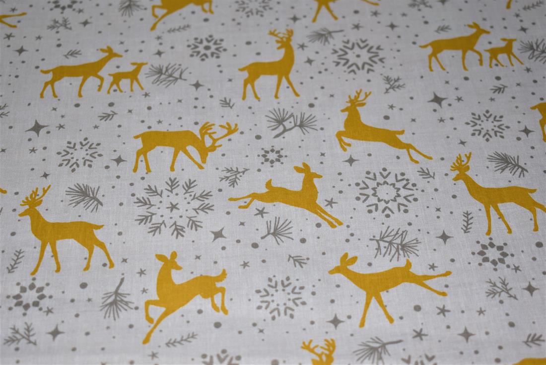 Prancing Reindeers Printed Christmas Polycotton Fabric