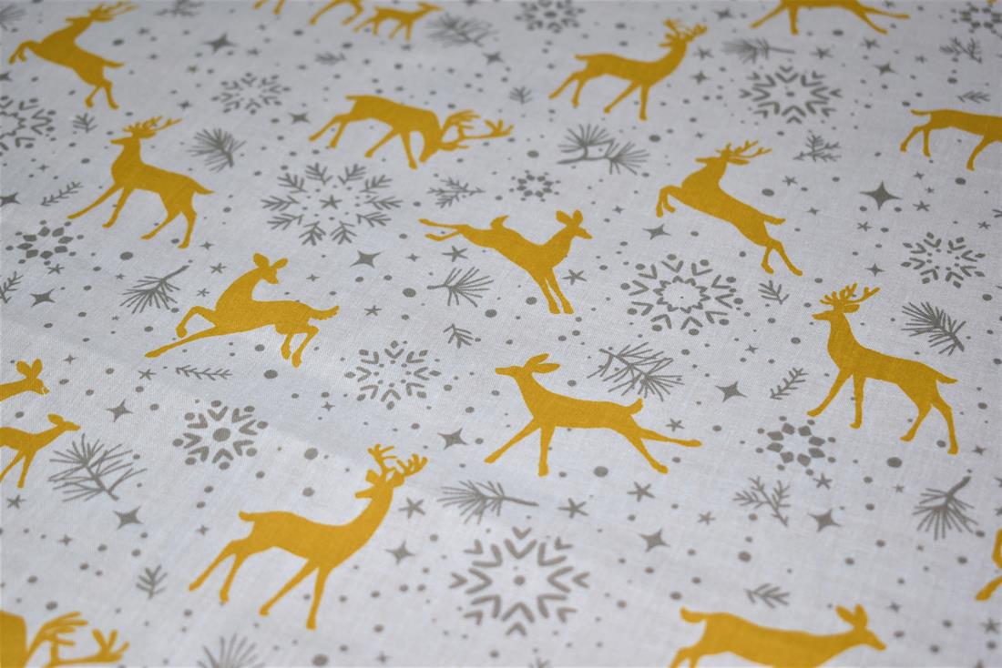 Prancing Reindeers Printed Christmas Polycotton Fabric
