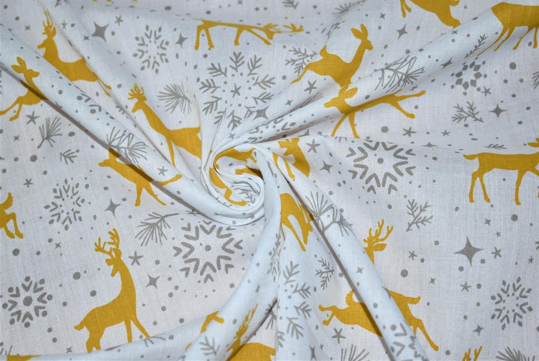 Prancing Reindeers Printed Christmas Polycotton Fabric