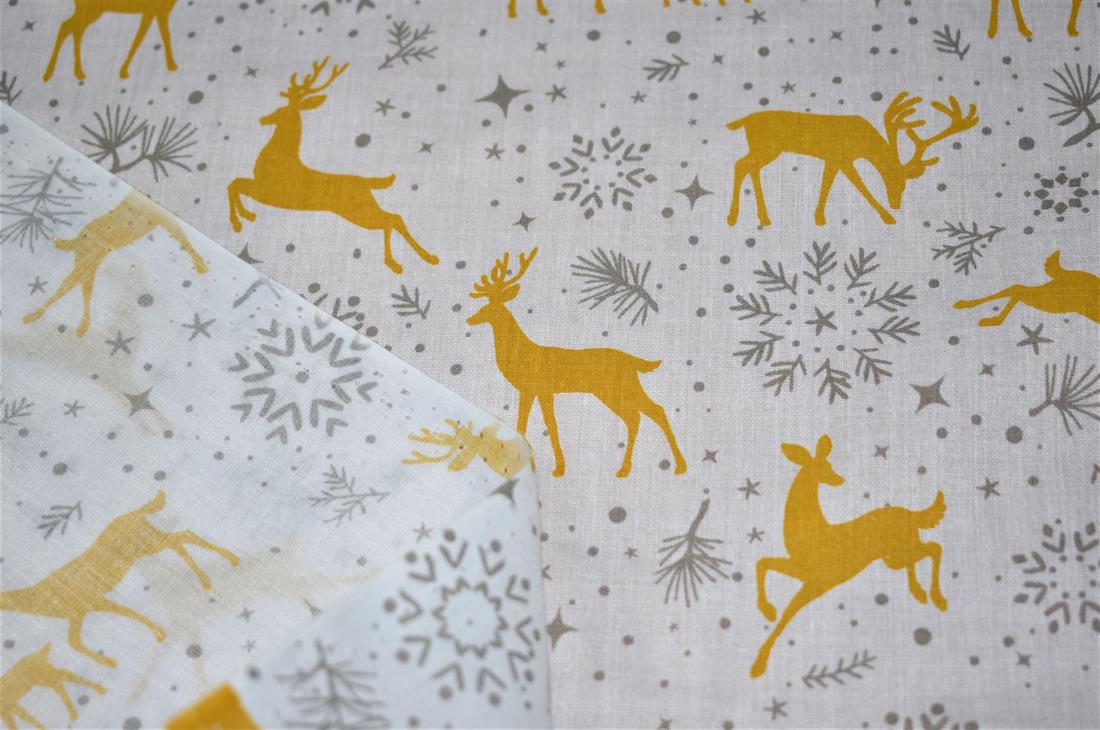 Prancing Reindeers Printed Christmas Polycotton Fabric