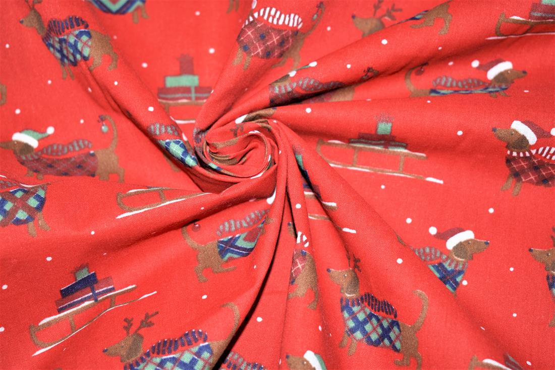 Christmas Sausage Dog Printed Polycotton Fabric