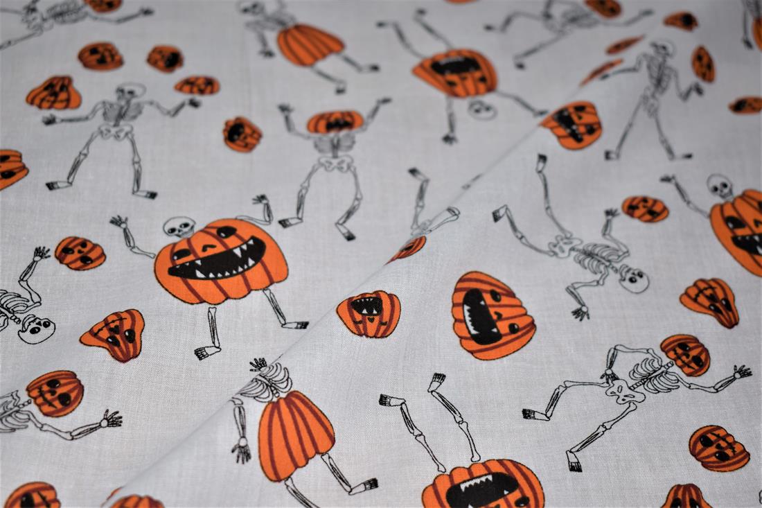 Printed Polycotton Fabric, Halloween Spooky Skeletons