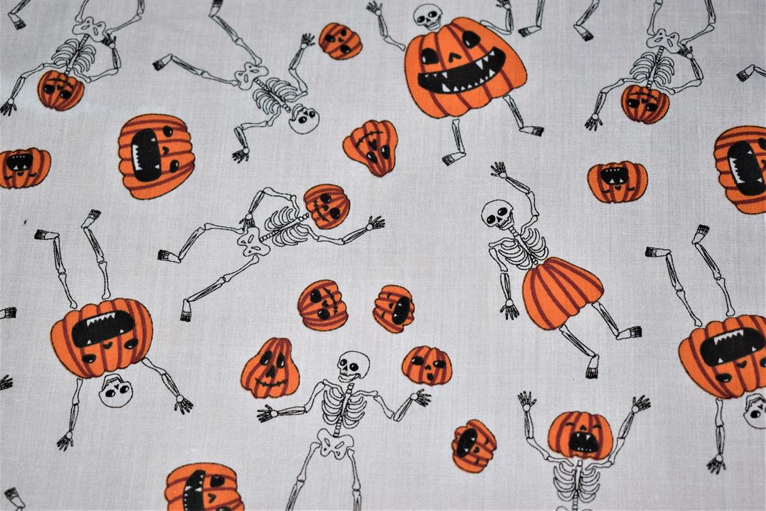 Printed Polycotton Fabric, Halloween Spooky Skeletons
