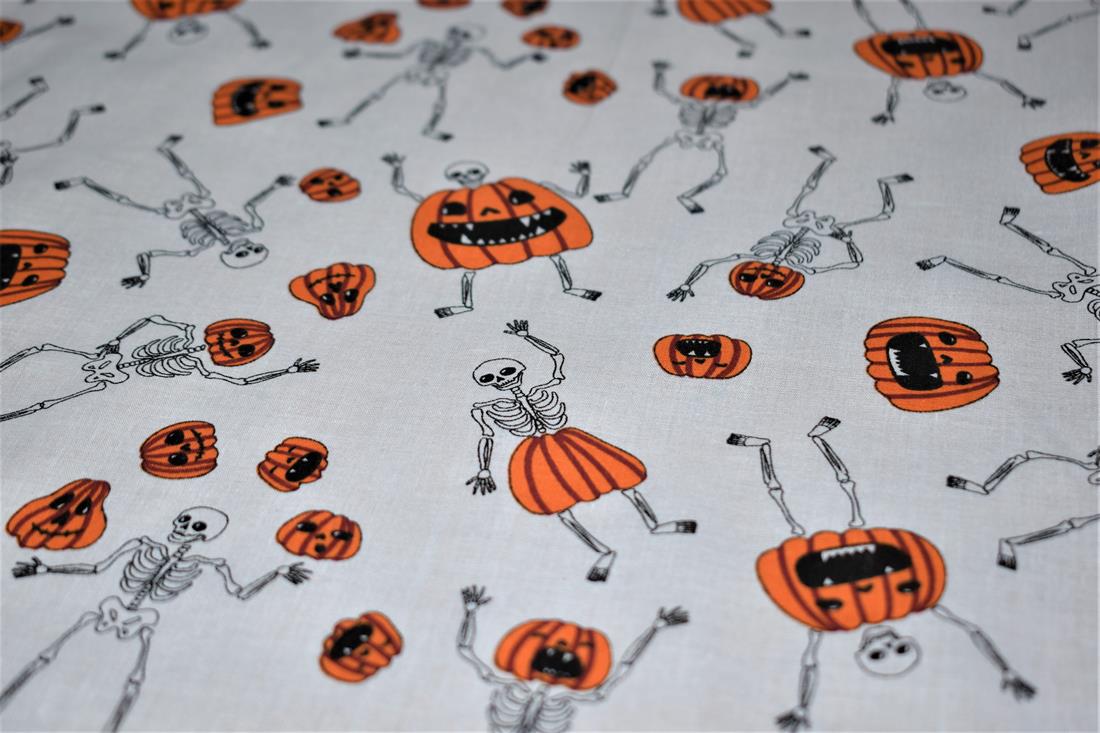 Printed Polycotton Fabric, Halloween Spooky Skeletons