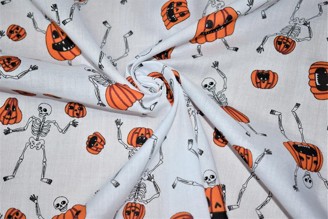 Printed Polycotton Fabric, Halloween Spooky Skeletons