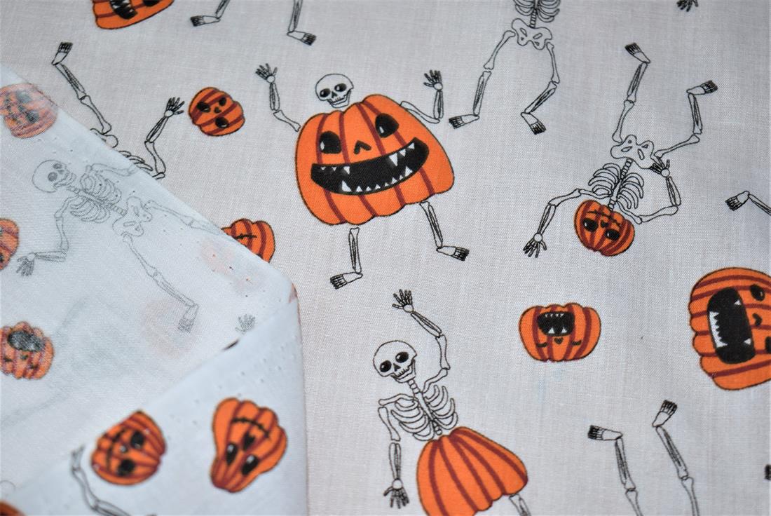 Printed Polycotton Fabric, Halloween Spooky Skeletons
