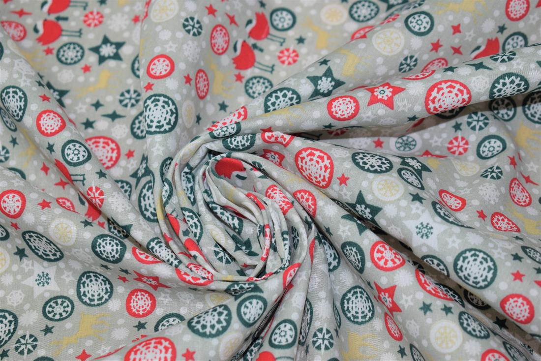 Snowflake & Reindeer Print PolyCotton Fabric