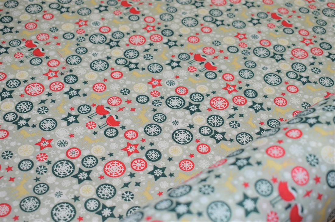 Snowflake & Reindeer Print PolyCotton Fabric