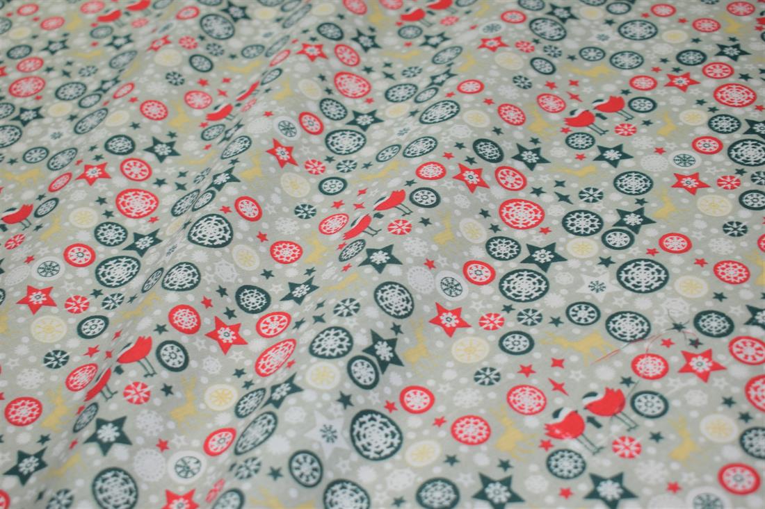 Snowflake & Reindeer Print PolyCotton Fabric