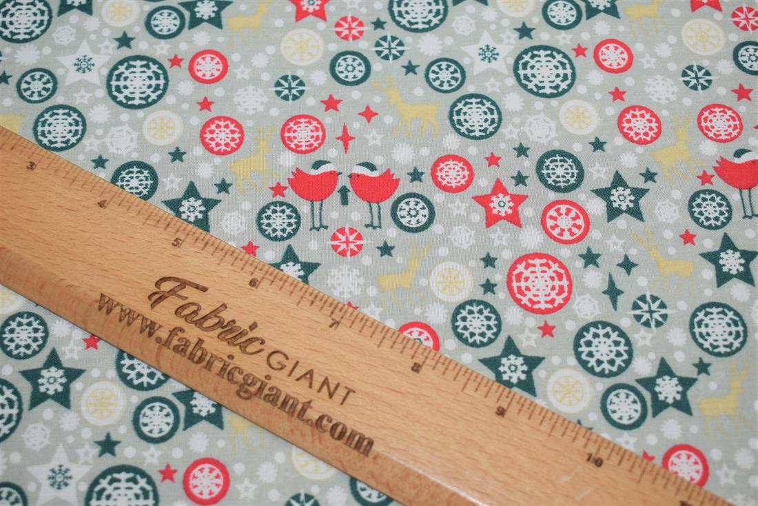 Snowflake & Reindeer Print PolyCotton Fabric