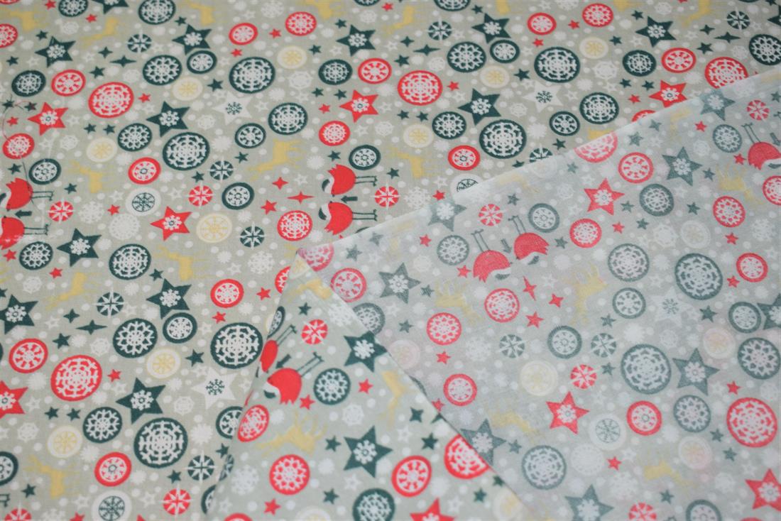 Snowflake & Reindeer Print PolyCotton Fabric