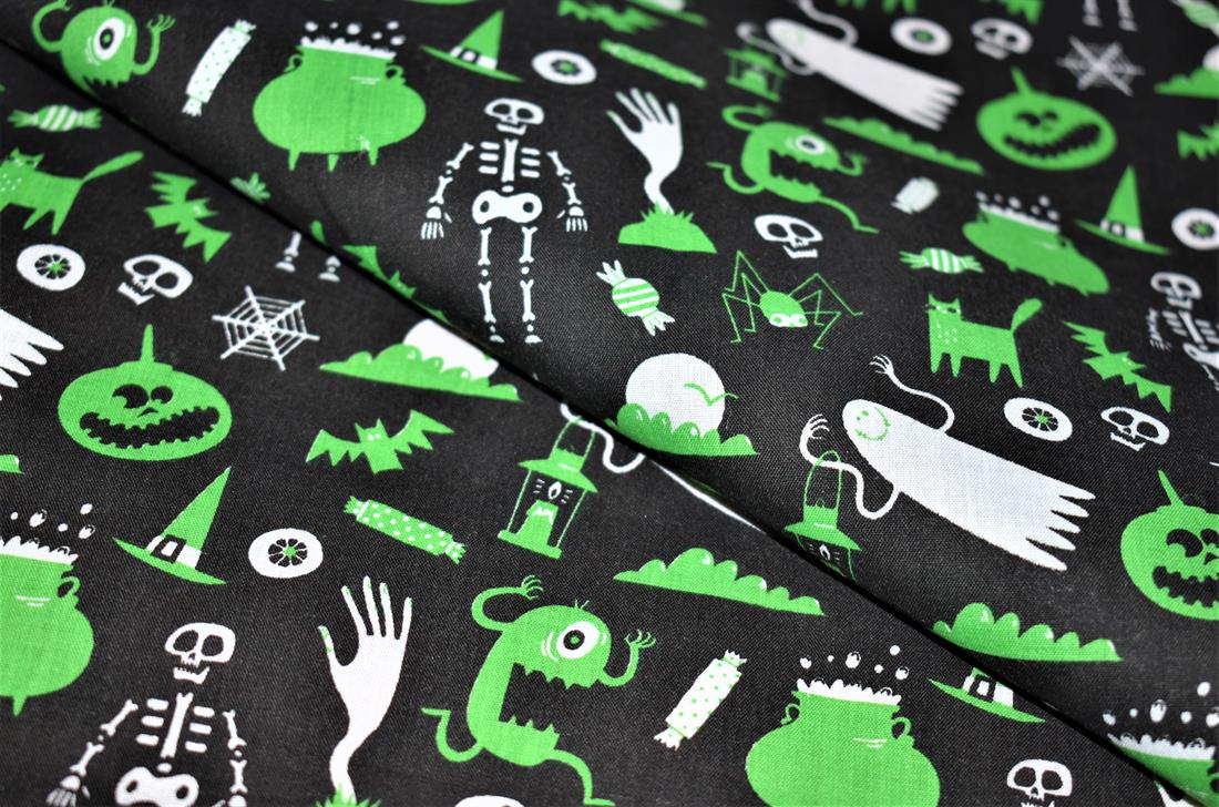 Printed Polycotton Fabric, Halloween Ghosts and Ghouls