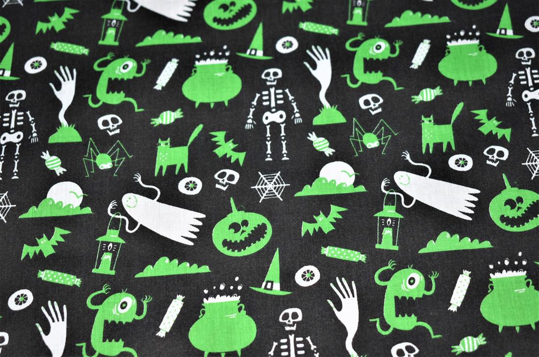 Printed Polycotton Fabric, Halloween Ghosts and Ghouls