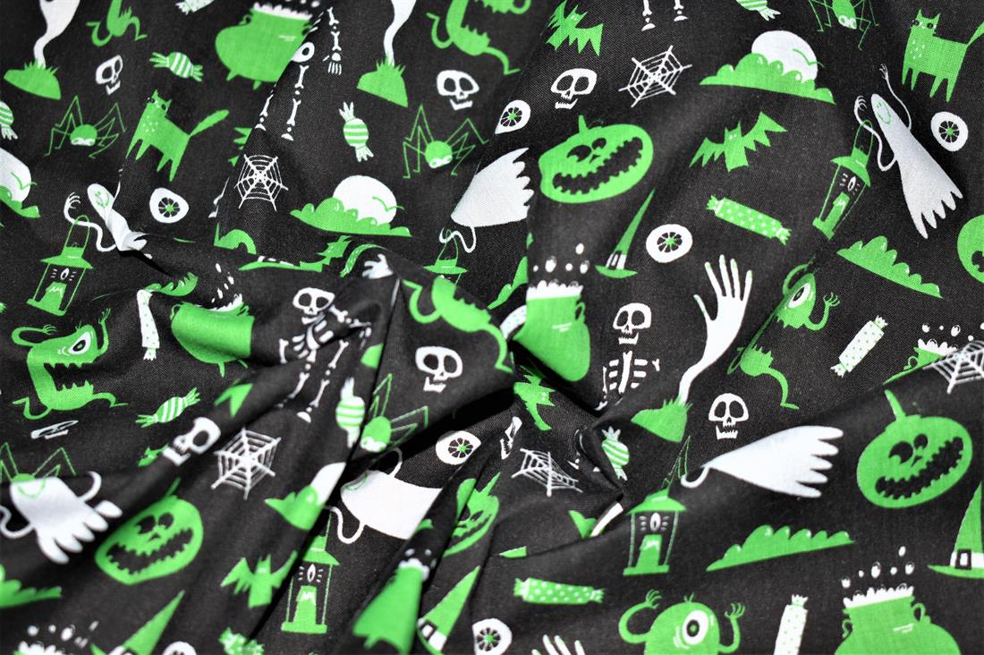 Printed Polycotton Fabric, Halloween Ghosts and Ghouls