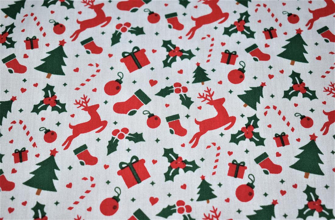 White Reindeers & Snowflakes – Polycotton Fabric