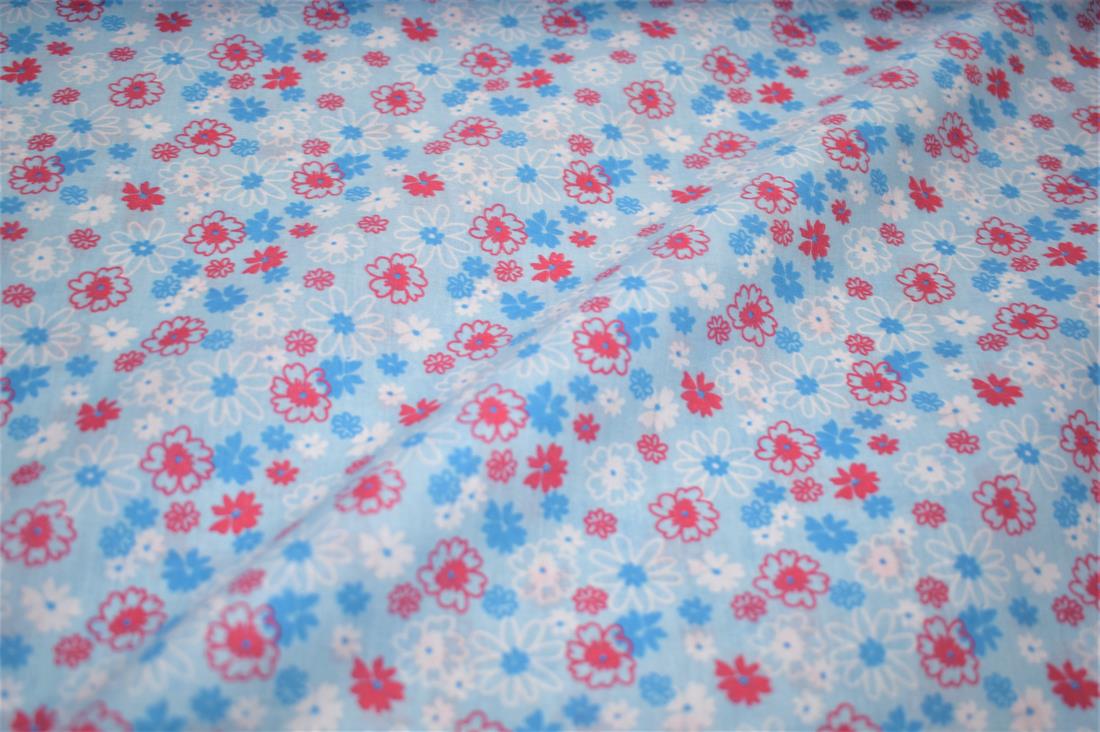 Blue Floral Pirnted Polycotton Printed Fabric