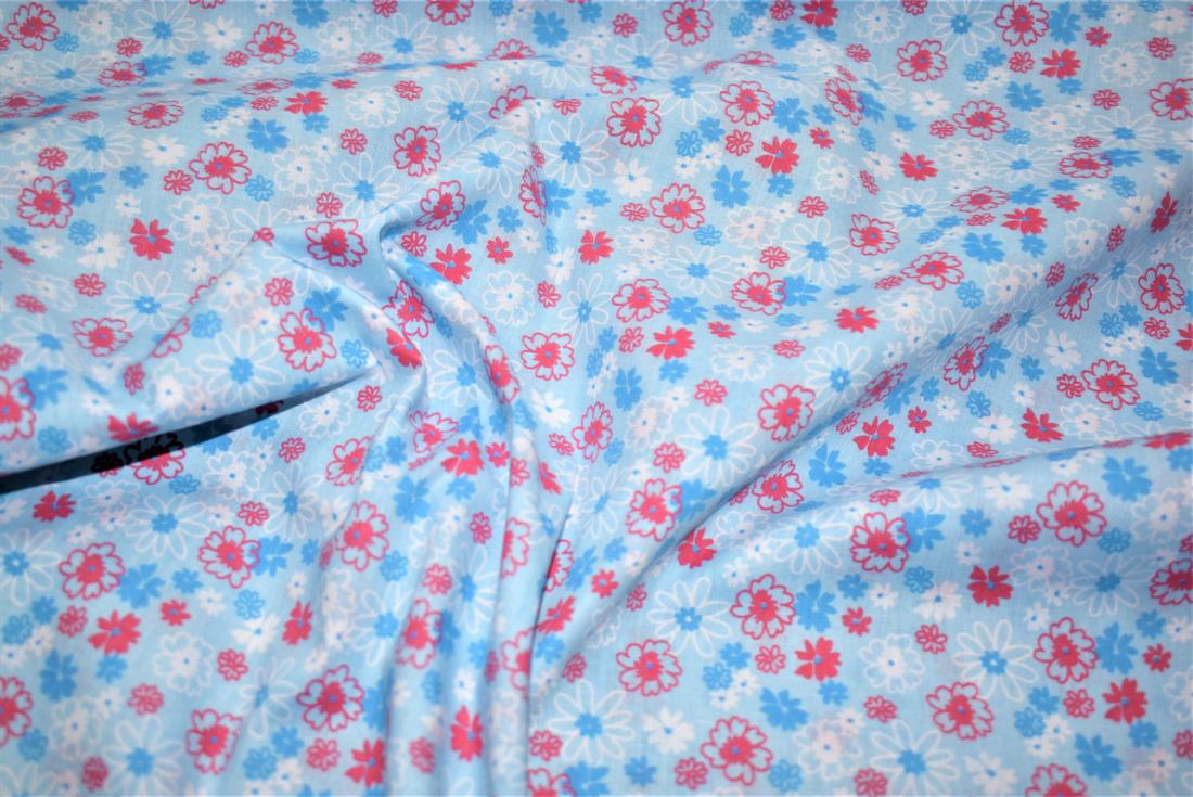 Blue Floral Pirnted Polycotton Printed Fabric