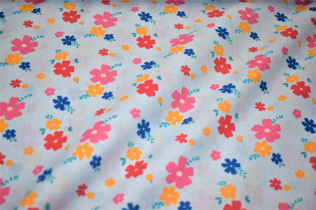 Blue Printed Polycotton Fabric