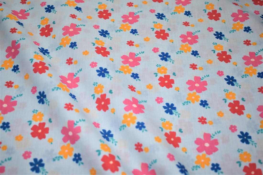 Blue Printed Polycotton Fabric