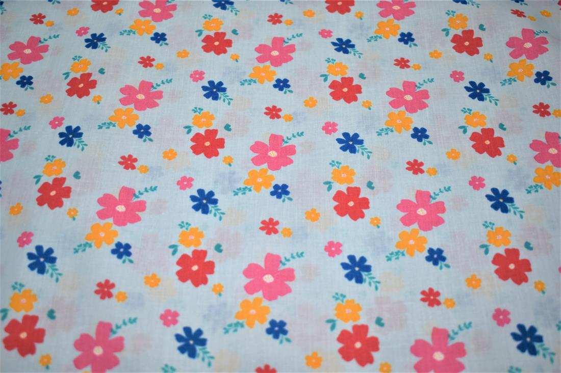 Blue Printed Polycotton Fabric