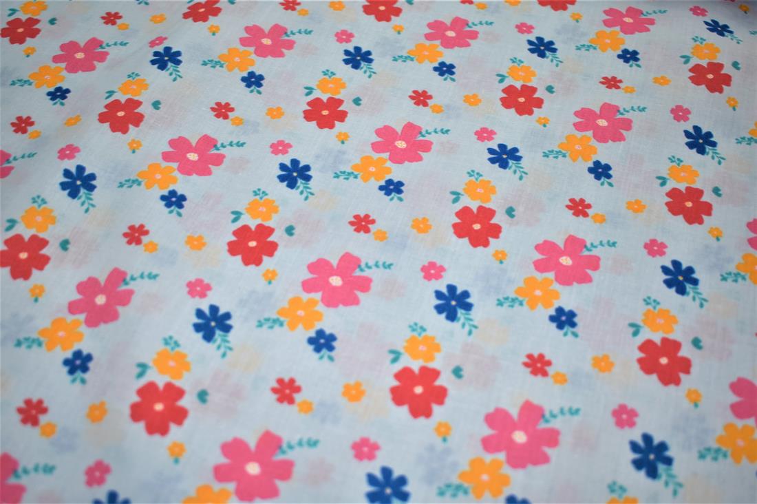 Blue Printed Polycotton Fabric