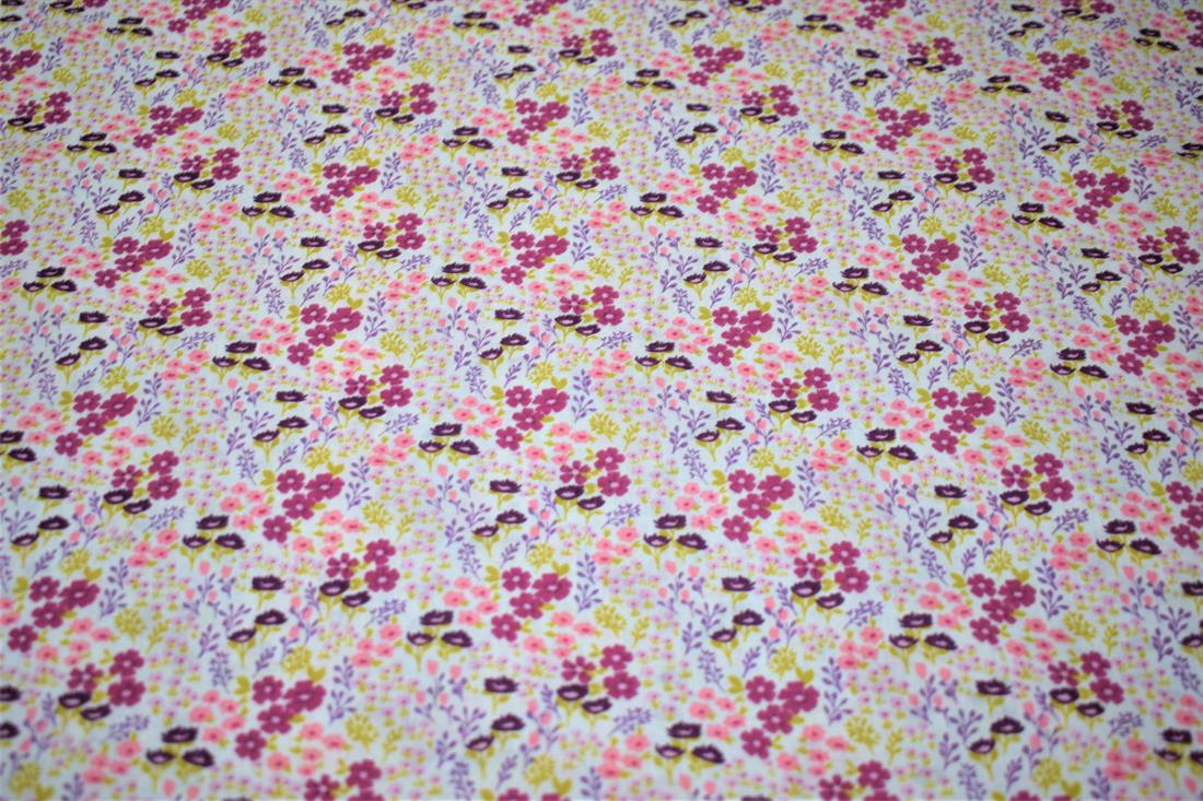 White & Pink Printed Polycotton Fabric