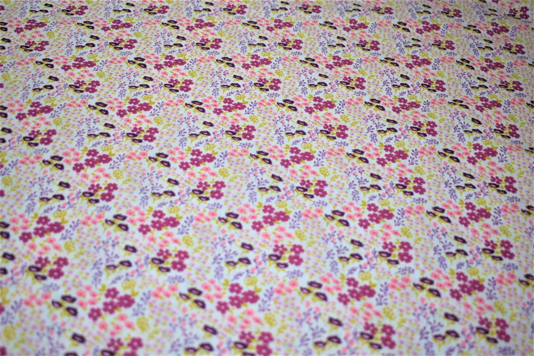 White & Pink Printed Polycotton Fabric