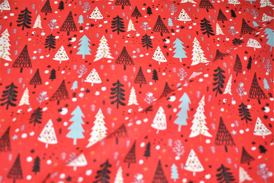 Red Christmas Fabric Printed PolyCotton