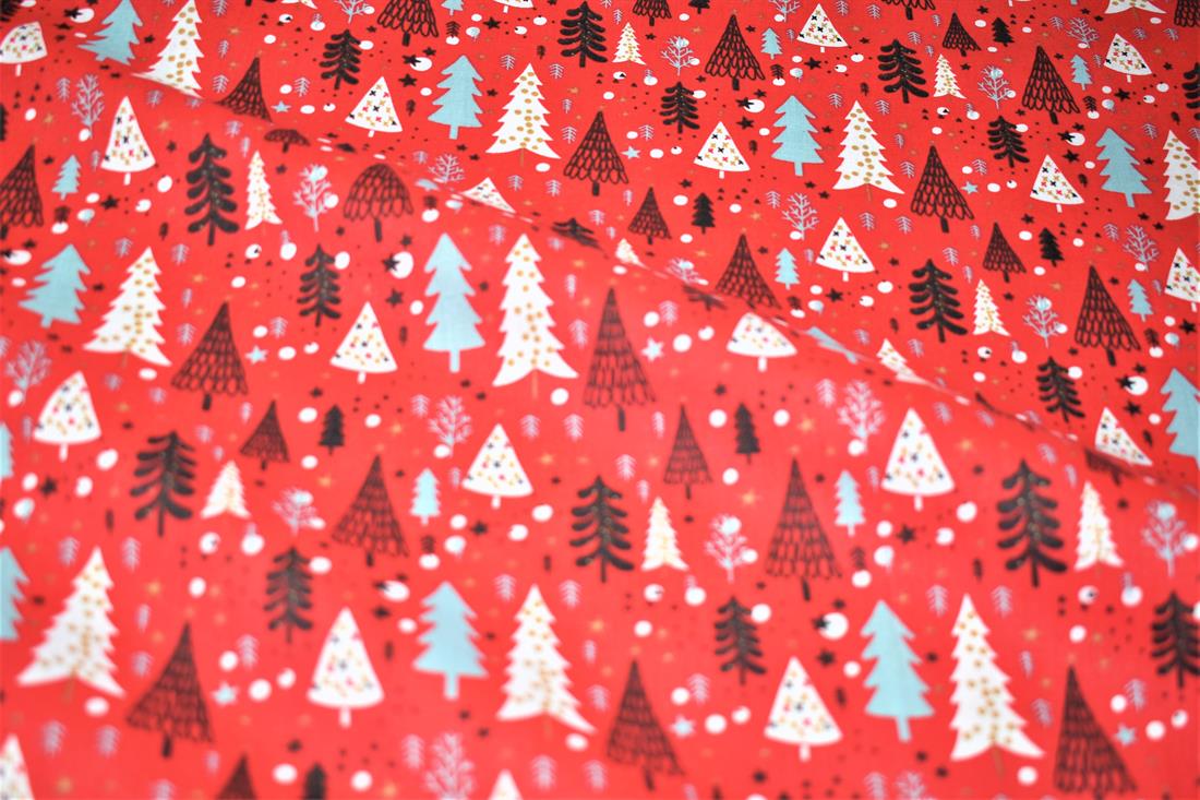 Red Christmas Fabric Printed PolyCotton