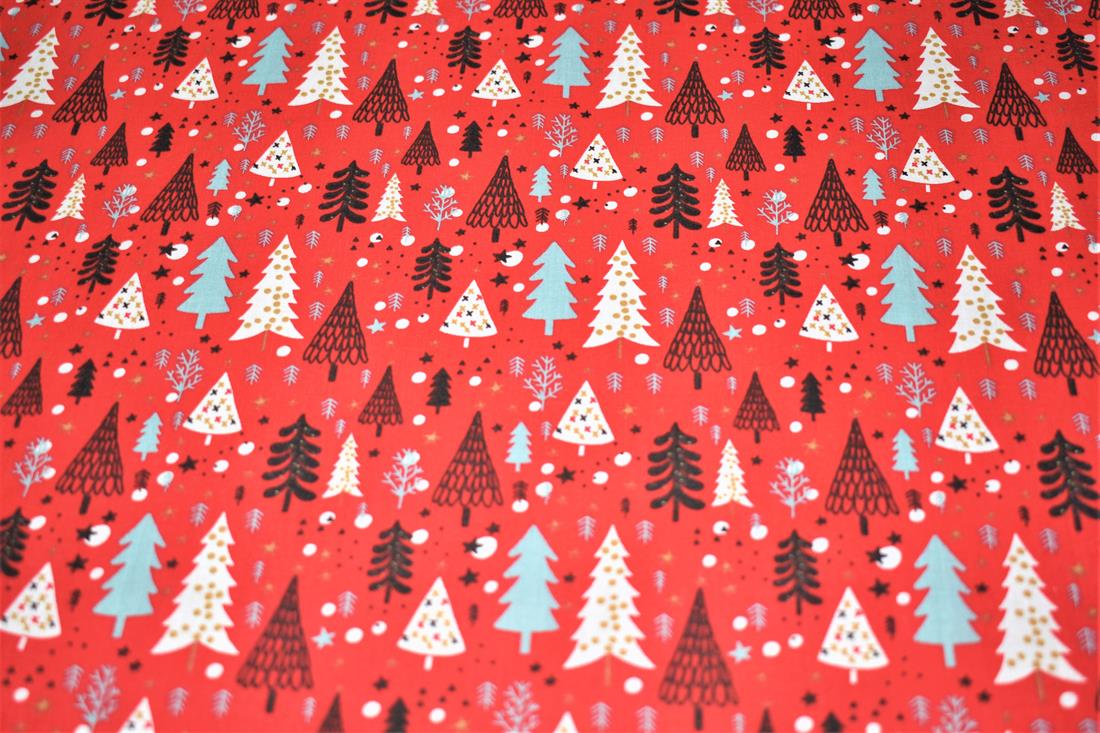 Red Christmas Fabric Printed PolyCotton
