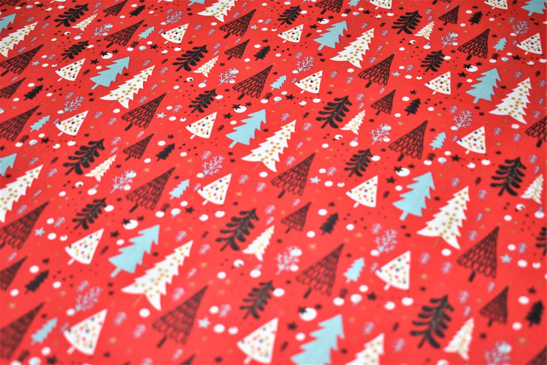 Red Christmas Fabric Printed PolyCotton
