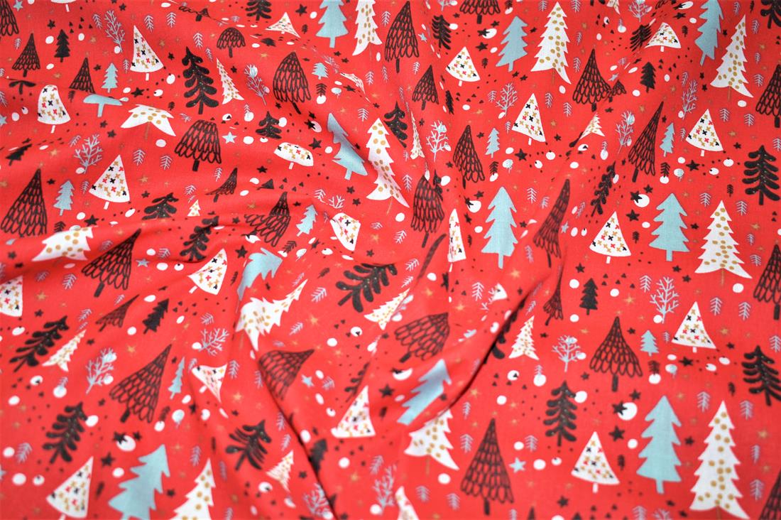 Red Christmas Fabric Printed PolyCotton