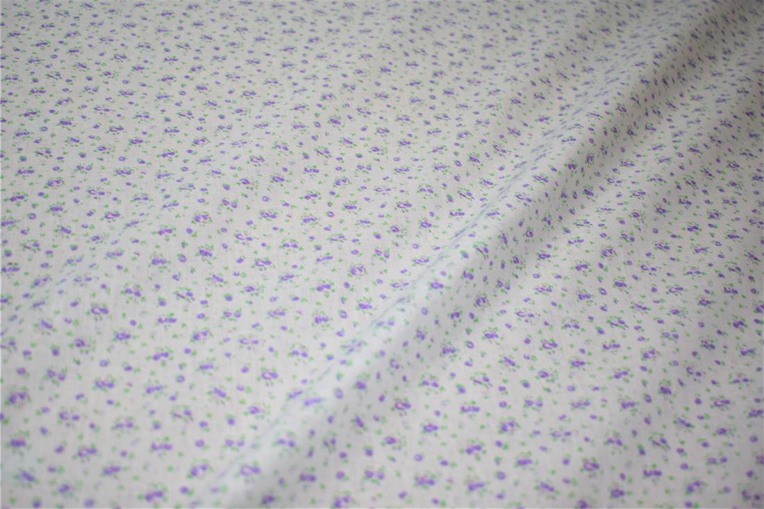 White & Purple Floral Print PolyCotton Fabric