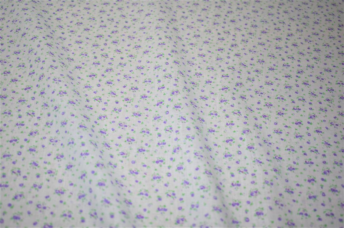White & Purple Floral Print PolyCotton Fabric