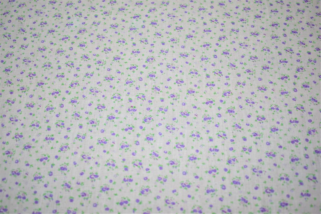 White & Purple Floral Print PolyCotton Fabric