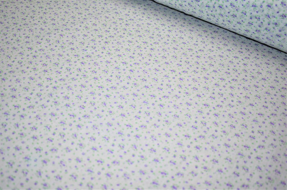 White & Purple Floral Print PolyCotton Fabric
