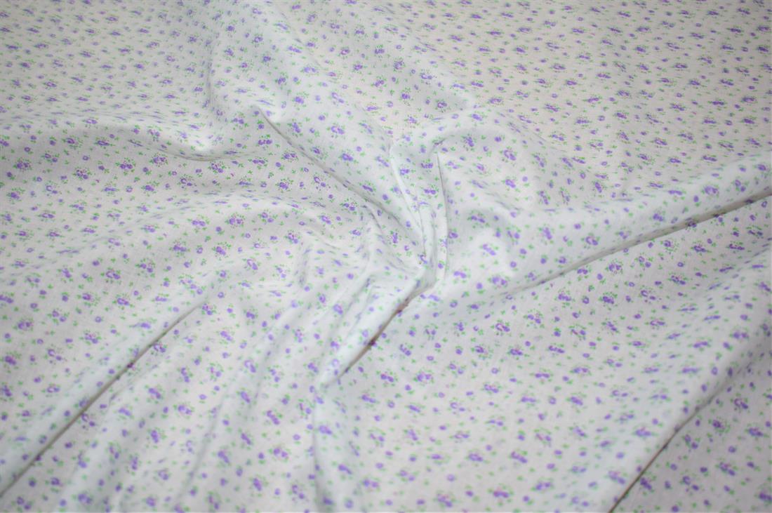 White & Purple Floral Print PolyCotton Fabric